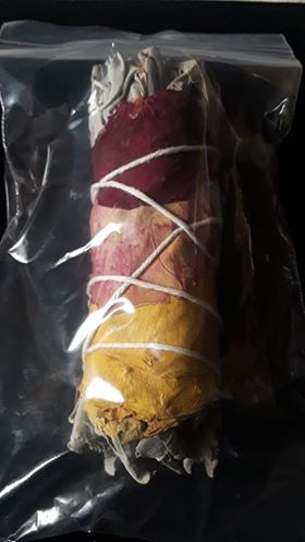 Sage & Mixed Red Yellow & Pink Rose Smudge 4" Sage & Mixed Red Yellow & Pink Rose Smudge 4"